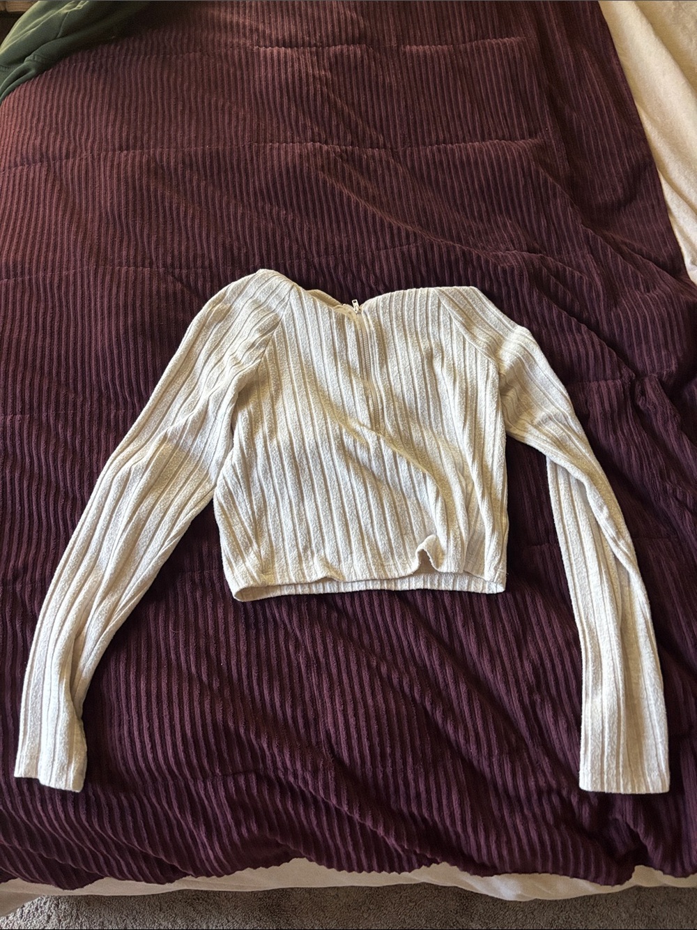 Universal Thread Cream Ribbed Long-Sleeve Crop Top